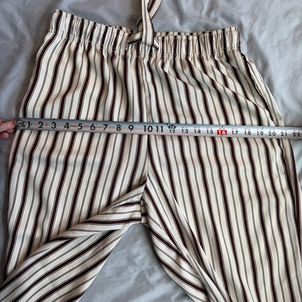 H&M Cream Brown Striped Wide Leg Pants Women's Medium Pull On Drawstring Palazzo - Picture 9 of 10